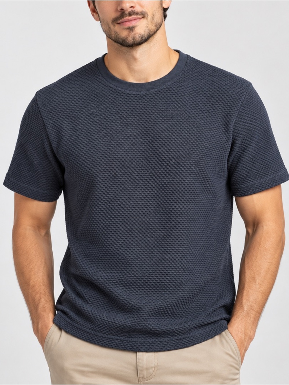 Cactus Man Ricky Singh 2025 Structured Knit Men’s L Textured T-Shirt Navy